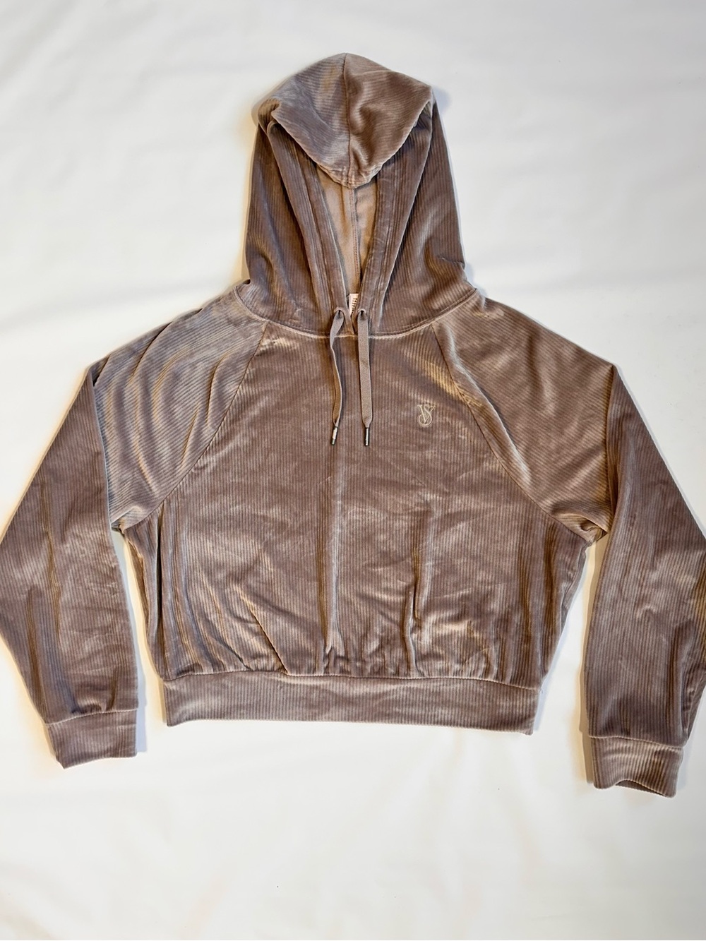 Victoria's Secret Velvet Cropped Hoodie Jacket - Taupe